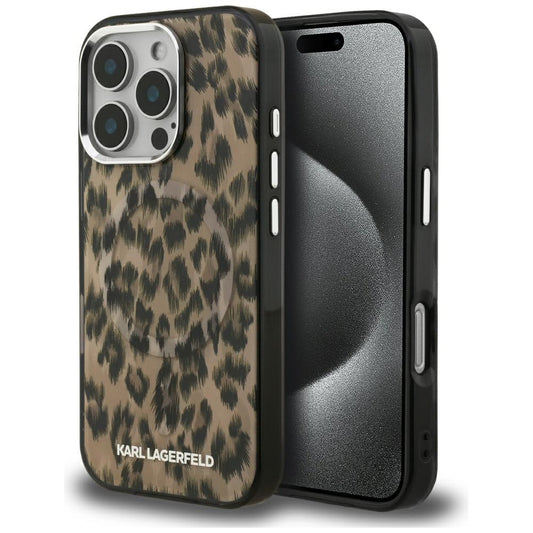 Husa MagSafe pentru Apple iPhone 16 Pro Max, Karl Lagerfeld, IML Leopard Pattern, Maro