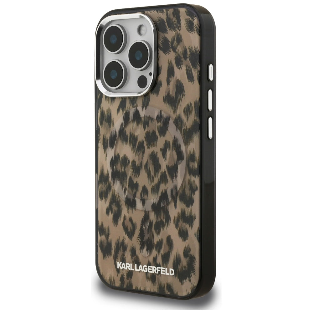 Husa MagSafe pentru Apple iPhone 16 Pro Max, Karl Lagerfeld, IML Leopard Pattern, Maro