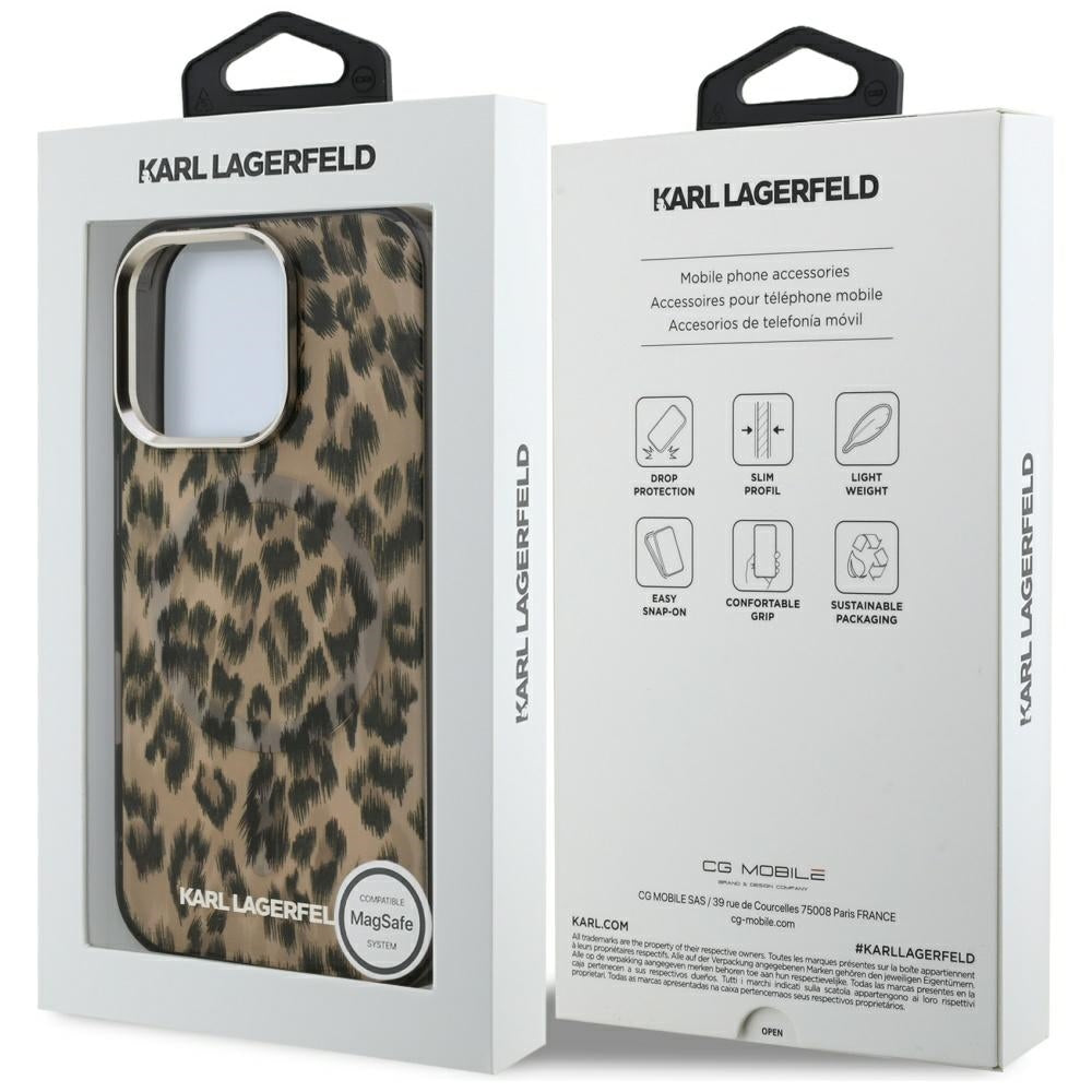 Husa MagSafe pentru Apple iPhone 16 Pro Max, Karl Lagerfeld, IML Leopard Pattern, Maro