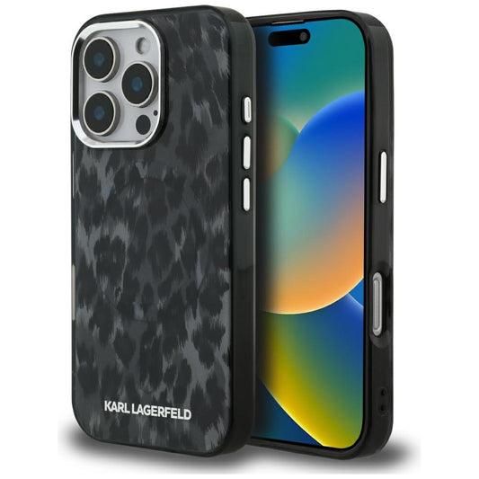 Husa MagSafe pentru Apple iPhone 16 Pro Max, Karl Lagerfeld, IML Leopard Pattern, Neagra