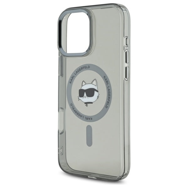 Husa MagSafe pentru Apple iPhone 16 Pro Max, Karl Lagerfeld, IML Metal Choupette's Head, Neagra