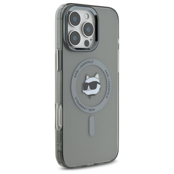 Husa MagSafe pentru Apple iPhone 16 Pro Max, Karl Lagerfeld, IML Metal Choupette's Head, Neagra