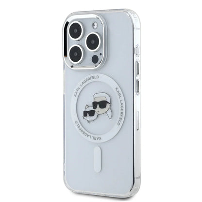 Husa MagSafe pentru Apple iPhone 16 Pro Max, Karl Lagerfeld, IML Metal Karl & Choupette's Heads, Alba