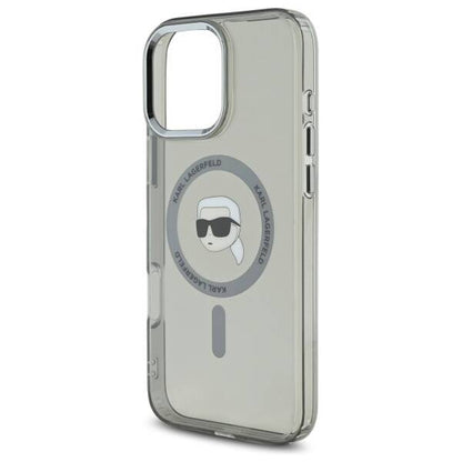 Husa MagSafe pentru Apple iPhone 16 Pro Max, Karl Lagerfeld, IML Metal Karl's Head, Neagra