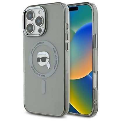 Husa MagSafe pentru Apple iPhone 16 Pro Max, Karl Lagerfeld, IML Metal Karl's Head, Neagra