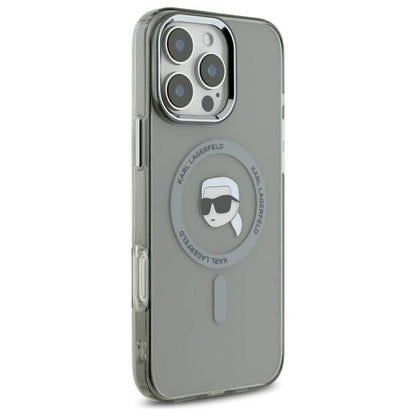 Husa MagSafe pentru Apple iPhone 16 Pro Max, Karl Lagerfeld, IML Metal Karl's Head, Neagra