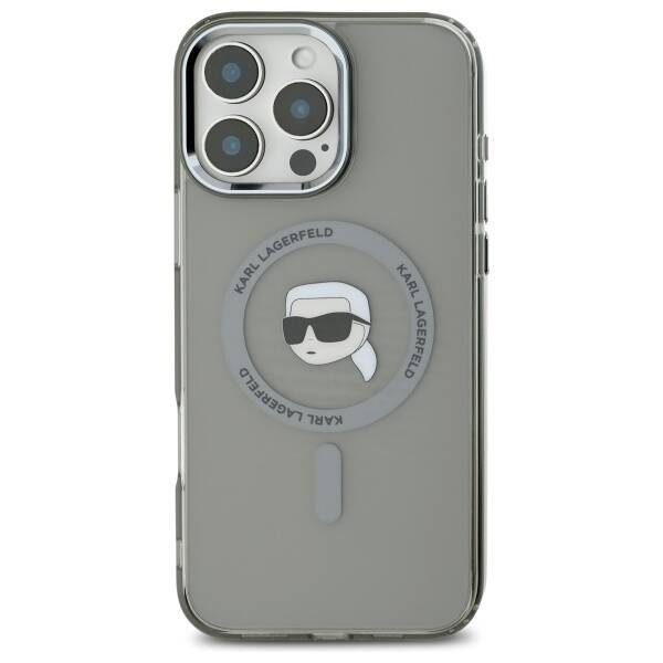 Husa MagSafe pentru Apple iPhone 16 Pro Max, Karl Lagerfeld, IML Metal Karl's Head, Neagra