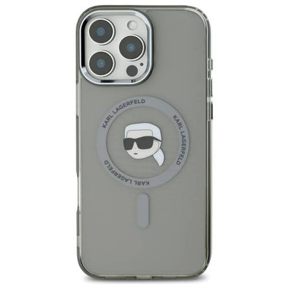 Husa MagSafe pentru Apple iPhone 16 Pro Max, Karl Lagerfeld, IML Metal Karl's Head, Neagra