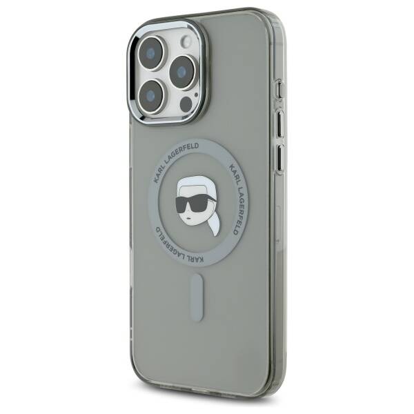 Husa MagSafe pentru Apple iPhone 16 Pro Max, Karl Lagerfeld, IML Metal Karl's Head, Neagra