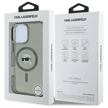Husa MagSafe pentru Apple iPhone 16 Pro Max, Karl Lagerfeld, IML Metal Karl's Head, Neagra
