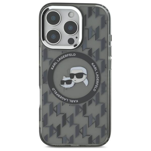 Husa MagSafe pentru Apple iPhone 16 Pro Max, Karl Lagerfeld, IML Monogram Karl & Choupette's Heads, Neagra