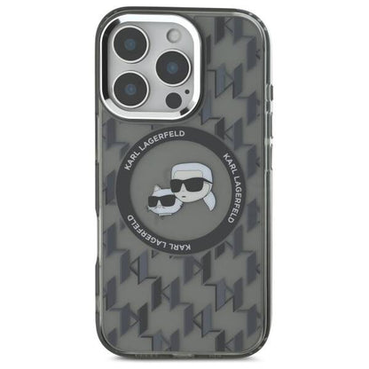 Husa MagSafe pentru Apple iPhone 16 Pro Max, Karl Lagerfeld, IML Monogram Karl & Choupette's Heads, Neagra