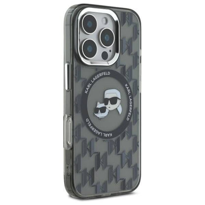 Husa MagSafe pentru Apple iPhone 16 Pro Max, Karl Lagerfeld, IML Monogram Karl & Choupette's Heads, Neagra