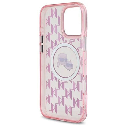Husa MagSafe pentru Apple iPhone 16 Pro Max, Karl Lagerfeld, IML Monogram Karl & Choupette's Heads, Roz