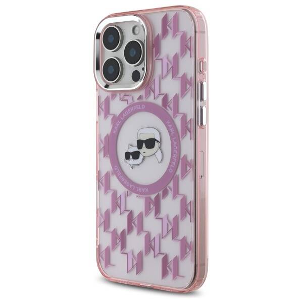 Husa MagSafe pentru Apple iPhone 16 Pro Max, Karl Lagerfeld, IML Monogram Karl & Choupette's Heads, Roz