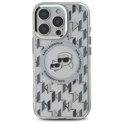 Husa MagSafe pentru Apple iPhone 16 Pro Max, Karl Lagerfeld, IML Monogram Karl & Choupette's Heads, Transparenta