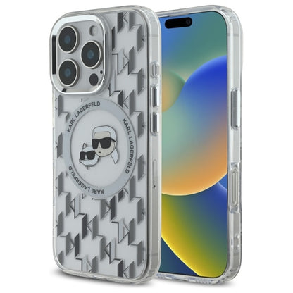 Husa MagSafe pentru Apple iPhone 16 Pro Max, Karl Lagerfeld, IML Monogram Karl & Choupette's Heads, Transparenta