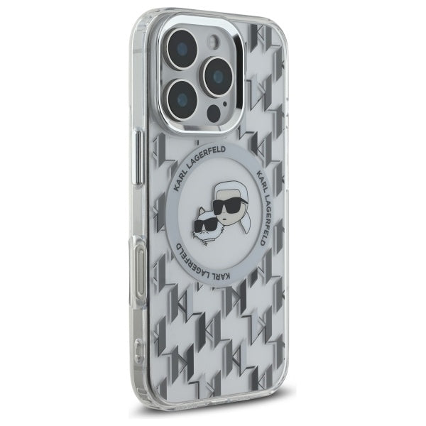Husa MagSafe pentru Apple iPhone 16 Pro Max, Karl Lagerfeld, IML Monogram Karl & Choupette's Heads, Transparenta