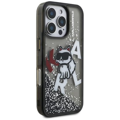Husa MagSafe pentru Apple iPhone 16 Pro Max, Karl Lagerfeld, Liquid Glitter Choupette Logo, Neagra