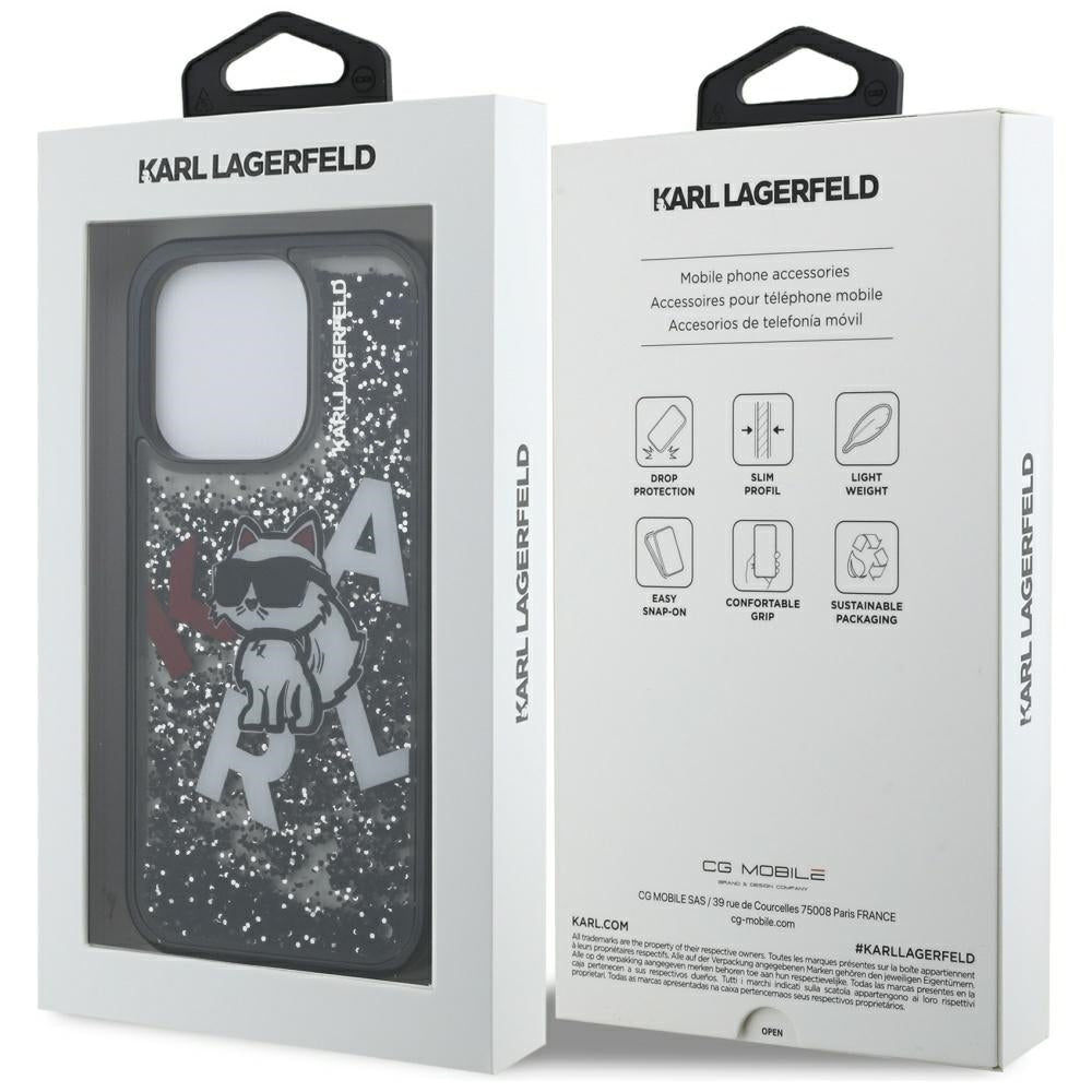 Husa MagSafe pentru Apple iPhone 16 Pro Max, Karl Lagerfeld, Liquid Glitter Choupette Logo, Neagra