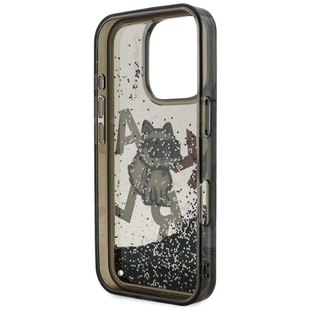 Husa MagSafe pentru Apple iPhone 16 Pro Max, Karl Lagerfeld, Liquid Glitter Choupette Logo, Neagra