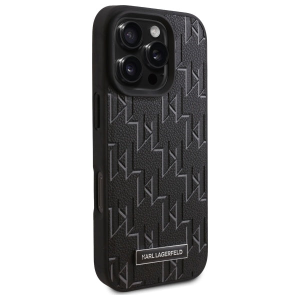 Husa MagSafe pentru Apple iPhone 16 Pro Max, Karl Lagerfeld, Monogram Metal Logo, Neagra