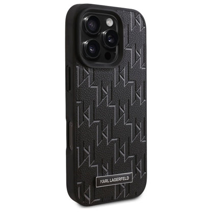 Husa MagSafe pentru Apple iPhone 16 Pro Max, Karl Lagerfeld, Monogram Metal Logo, Neagra