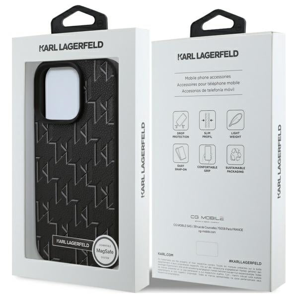 Husa MagSafe pentru Apple iPhone 16 Pro Max, Karl Lagerfeld, Monogram Metal Logo, Neagra