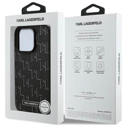 Husa MagSafe pentru Apple iPhone 16 Pro Max, Karl Lagerfeld, Monogram Metal Logo, Neagra