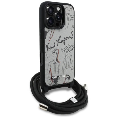 Husa MagSafe pentru Apple iPhone 16 Pro Max, Karl Lagerfeld, Saffiano Crossbody, Gri