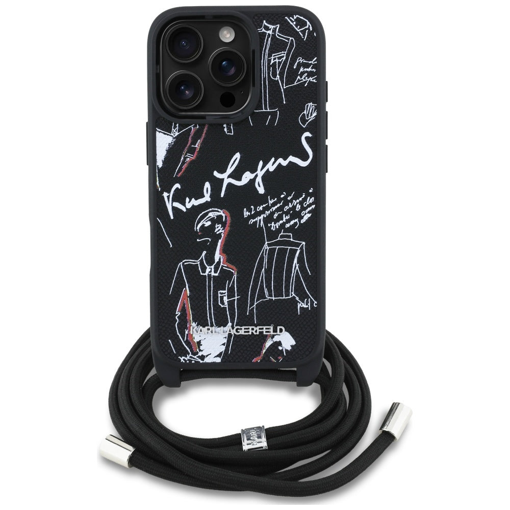 Husa MagSafe pentru Apple iPhone 16 Pro Max, Karl Lagerfeld, Saffiano Crossbody, Neagra