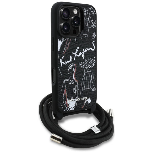 Husa MagSafe pentru Apple iPhone 16 Pro Max, Karl Lagerfeld, Saffiano Crossbody, Neagra