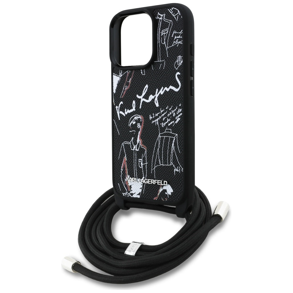 Husa MagSafe pentru Apple iPhone 16 Pro Max, Karl Lagerfeld, Saffiano Crossbody, Neagra