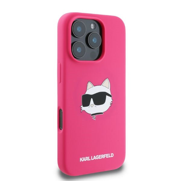 Husa MagSafe pentru Apple iPhone 16 Pro Max, Karl Lagerfeld, Silicone Choupette's Head, Fucsia
