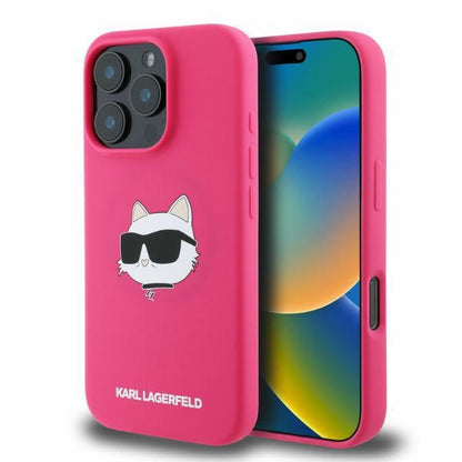 Husa MagSafe pentru Apple iPhone 16 Pro Max, Karl Lagerfeld, Silicone Choupette's Head, Fucsia