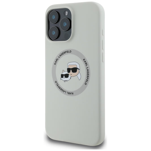 Husa MagSafe pentru Apple iPhone 16 Pro Max, Karl Lagerfeld, Silicone Karl & Choupette's Heads, Bej
