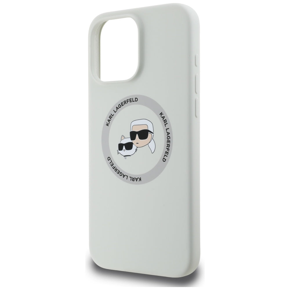 Husa MagSafe pentru Apple iPhone 16 Pro Max, Karl Lagerfeld, Silicone Karl & Choupette's Heads, Bej