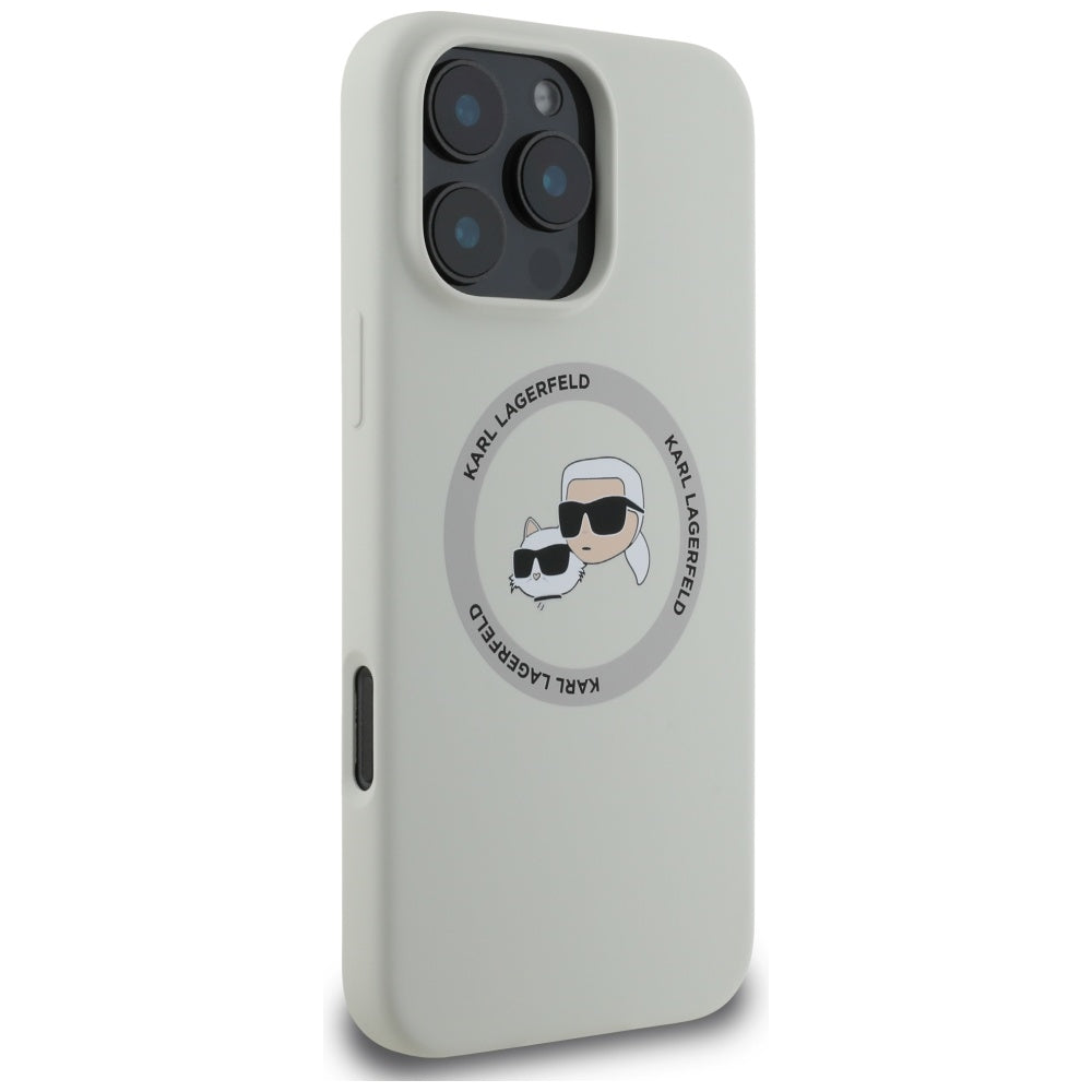 Husa MagSafe pentru Apple iPhone 16 Pro Max, Karl Lagerfeld, Silicone Karl & Choupette's Heads, Bej