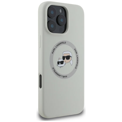 Husa MagSafe pentru Apple iPhone 16 Pro Max, Karl Lagerfeld, Silicone Karl & Choupette's Heads, Bej