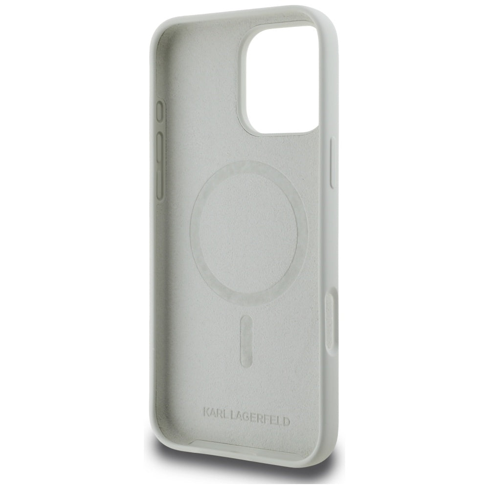Husa MagSafe pentru Apple iPhone 16 Pro Max, Karl Lagerfeld, Silicone Karl & Choupette's Heads, Bej