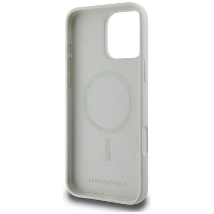Husa MagSafe pentru Apple iPhone 16 Pro Max, Karl Lagerfeld, Silicone Karl & Choupette's Heads, Bej