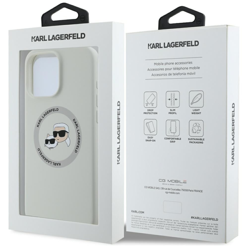 Husa MagSafe pentru Apple iPhone 16 Pro Max, Karl Lagerfeld, Silicone Karl & Choupette's Heads, Bej