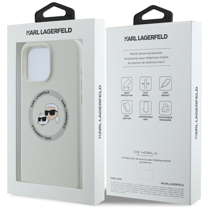 Husa MagSafe pentru Apple iPhone 16 Pro Max, Karl Lagerfeld, Silicone Karl & Choupette's Heads, Bej