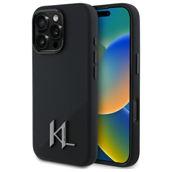 Husa MagSafe pentru Apple iPhone 16 Pro Max, Karl Lagerfeld, Silicone Shadow Metal Initial, Neagra