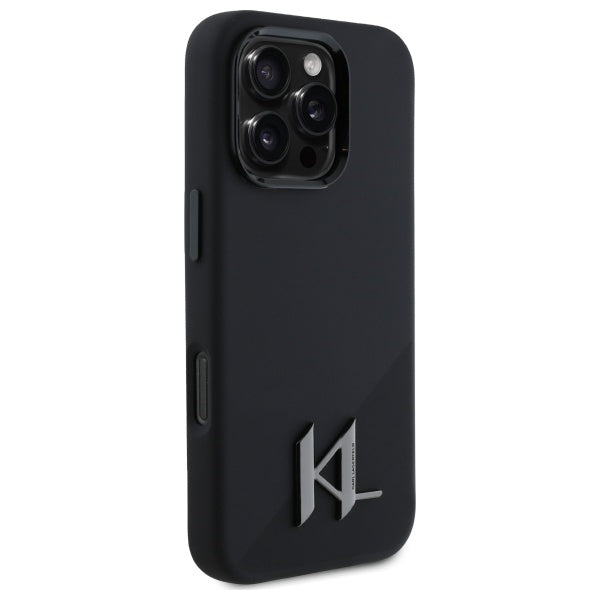 Husa MagSafe pentru Apple iPhone 16 Pro Max, Karl Lagerfeld, Silicone Shadow Metal Initial, Neagra
