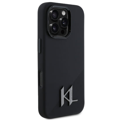 Husa MagSafe pentru Apple iPhone 16 Pro Max, Karl Lagerfeld, Silicone Shadow Metal Initial, Neagra