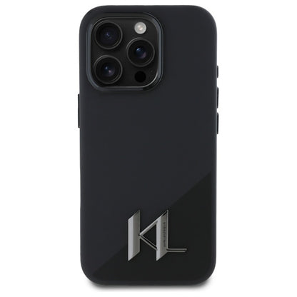 Husa MagSafe pentru Apple iPhone 16 Pro Max, Karl Lagerfeld, Silicone Shadow Metal Initial, Neagra