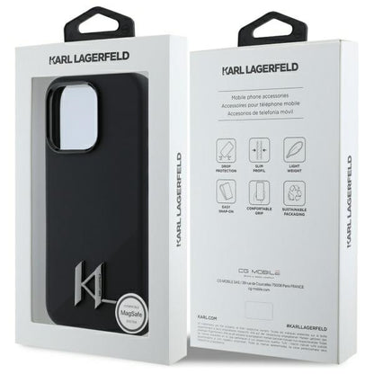 Husa MagSafe pentru Apple iPhone 16 Pro Max, Karl Lagerfeld, Silicone Shadow Metal Initial, Neagra