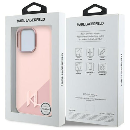 Husa MagSafe pentru Apple iPhone 16 Pro Max, Karl Lagerfeld, Silicone Shadow Metal Initial, Roz
