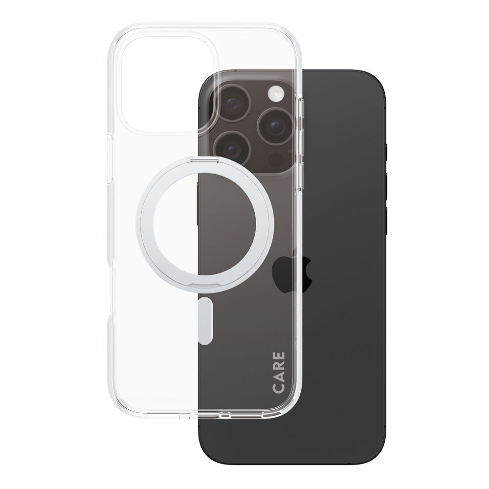 Husa MagSafe pentru Apple iPhone 16 Pro Max, PanzerGlass, Care Feature Kickstand, Transparenta Argintie